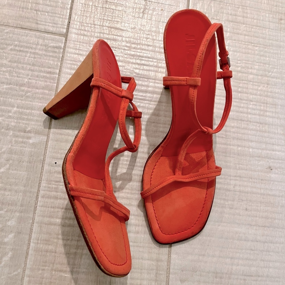 Jil Sander Coral Suede Strappy Block Heel Sandals